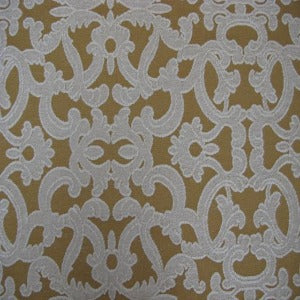 60" Upholstery Chenille Scroll Ivory with Gold Background