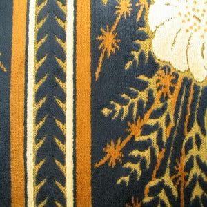 54" Upholstery Velvet Floral Rust and Cream with Blue Background