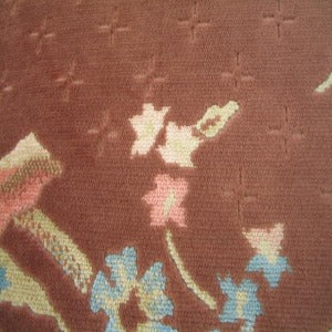 54" Upholstery Velvet  Floral Cream, Blue, and Peach with Light Brown Background