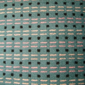 54" Upholstery Velvet Dotted Lines Black, Pink, and Cream with Blue-Green Background