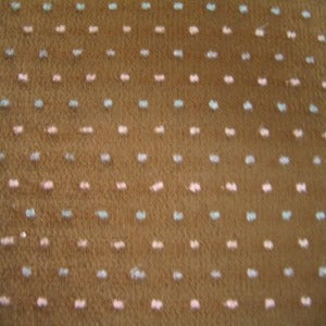 54" Upholstery Velvet Dots Aqua and Peach with Medium Brown Background