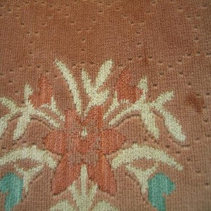 54" Upholstery Velvet Floral Green and Ivory with Dark Peach Background
