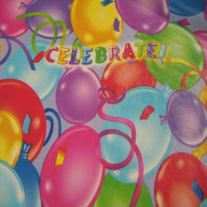 54" Vinyl Tablecloth with Fleece Back Celebrate (Balloons)