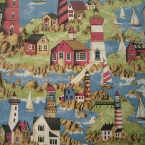 54" Tablecloth Vinyl Fleece Back Lighthouses