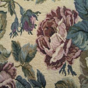 54" Tapestry Floral Roses Burgundy  and Leaves Steel Blue with Tan Background