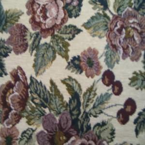 54" Tapestry Floral and Fruit Burgundy  with Tan Background