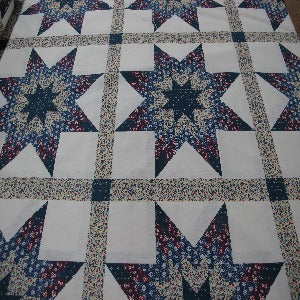 90" Cheater Quilt Top Calico Star Navy
