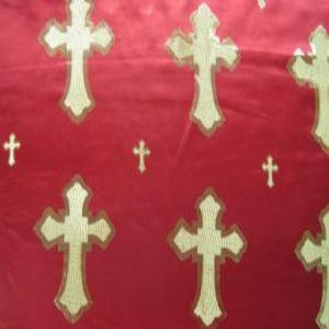 58" Brocade Red with Large Metallic Gold Cross