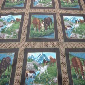 90" Cheater Quilt Top Horses Brown