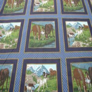 90" Cheater Quilt Top Horses Navy