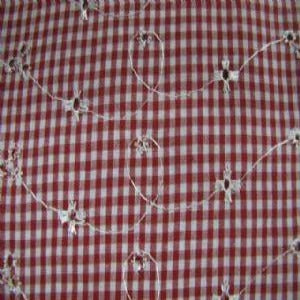 60" Embroidered Gingham 65% Polyester 35% Cotton Red and White