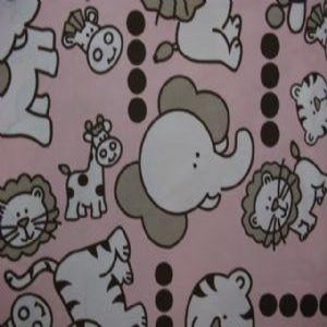 54" Drapery/Bedding/Upholstery 100% Cotton Large Animal Babies Pink and Brown