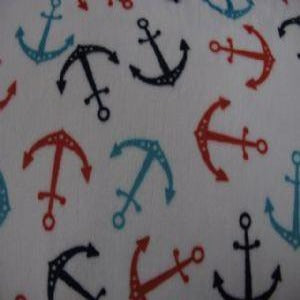 60" Minky 100% Polyester Anchors Teal and Scarlet