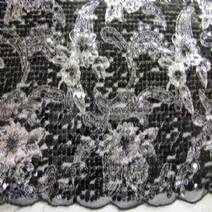 45" Sequin on Sheer Paisley Black and Silver