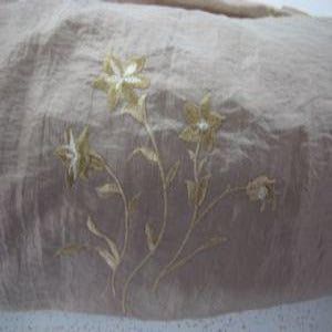 54" Silk Embroidered Floral Tan