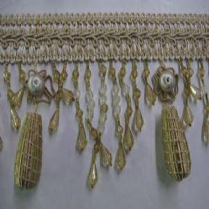 5" Beaded Cone Fringe With Top Gimp Ivory and Camel