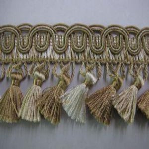 Fringe with Tassel and Top Gimp Ivory and Camel