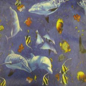 54" Tablecloth Vinyl Fleece Back Under The Sea Fish